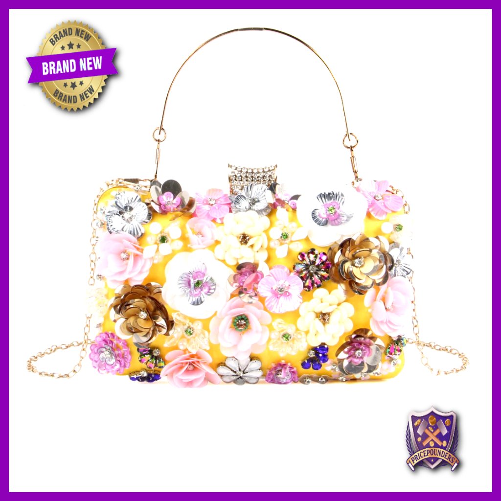 Floral Rhinestone Evening Clutch Elegant Wedding Party Bag Detachable Chains